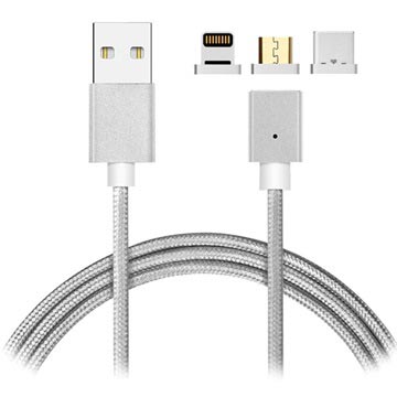 Cablu de Date Magnetic USB - Lightning, Type C, Micro Usb 1m Gri